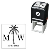 パームツリーイニシャル結婚カップルのモノグラム日付#5 セルフインキングスタンプ (インサイチュ)