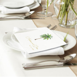 パームツリーウォータエレガントーシンプルカラー結婚 スタンダードカクテルナプキン