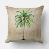 パームツリーウォーターカラートロピカルヴィンテージ エレガント クッション (正面)