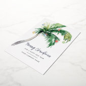 パームツリーウォーターカラービジネスクリスマスシルバー 箔シーズンカード (回転した状態)