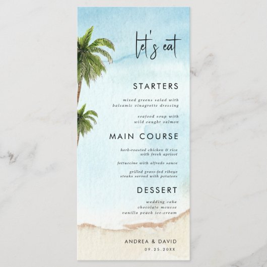 パームツリーエキゾチック熱帯ビーチレッツ食べス結婚の メニュー (正面)