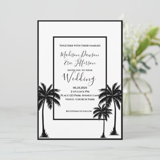 パームツリーエレガント白黒結婚ズ 招待状 (スタンド正面)