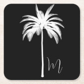 パームツリーエレガント白黒 スクエアペーパーコースター (正面)