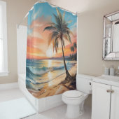 パームツリーオントロピカルビーチアットサンセット シャワーカーテン (インサイチュ)