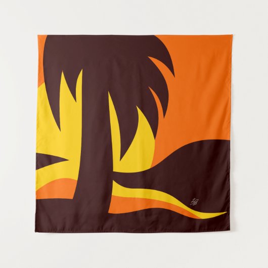 パームツリーオンビーチサンセット タペストリー (正面)