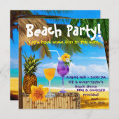 パームツリーカクテル 大人のビーチパーティー 招待状 (正面/裏面)