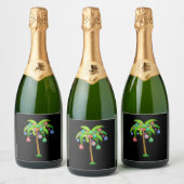 パームツリークリスマスライトおもしろいビーチ夏 スパークリングワインラベル (ボトル)