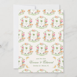 パームツリークレストモノグラムサマーボホビーチ結婚式 セーブザデート