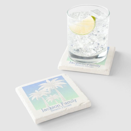 パームツリーコースタルブルーグリーンスカイグラデーションー名 ストーンコースター (横)