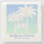 パームツリーコースタルブルーグリーンスカイグラデーションー名 ストーンコースター (正面)