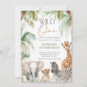 パームツリーサファリアニマルズワイルドワン誕生日 招待状 (正面)