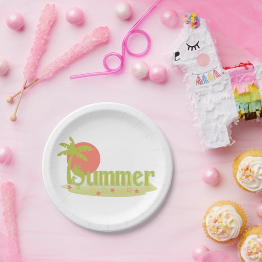 パームツリーサマーと太陽とビーチ ペーパープレート (パーティー)