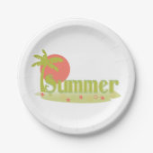 パームツリーサマーと太陽とビーチ ペーパープレート (正面)