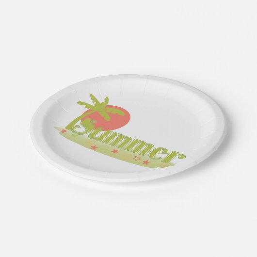 パームツリーサマーと太陽とビーチ ペーパープレート (アングル)