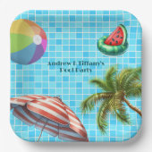 パームツリーサンアンブレラビーチボールプールパーティー ペーパープレート (正面)