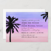 パームツリーサンセットウォーターカラー結婚式招待状 招待状 (正面/裏面)