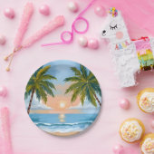 パームツリーサンセット | 熱帯ビーチ結婚式 ペーパープレート (パーティー)