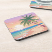 パームツリーサンライズビーチコースターセット コースター (左側)