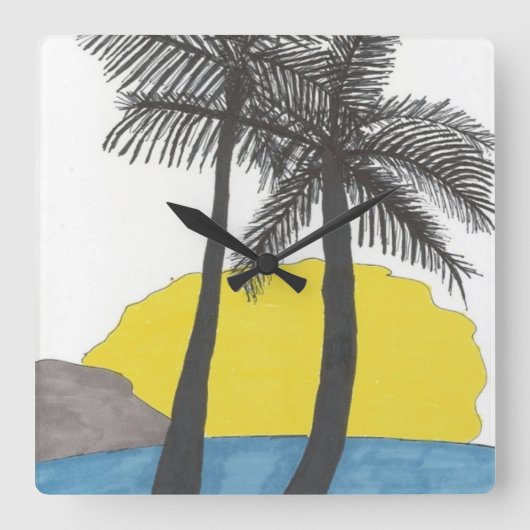 パームツリーサンライズ スクエア壁時計 (正面)