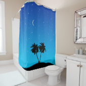 パームツリーシルエットと夕べブルー シャワーカーテン (インサイチュ)