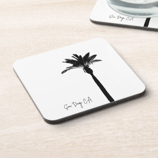 パームツリーシルエットサンディエゴCAオウン文字 コースター (左側)