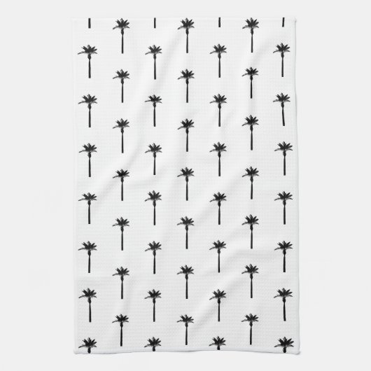 パームツリーシルエットパターンコースタルトラベルシック キッチンタオル (縦)