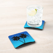 パームツリーシルエット夕べブルーと星 コースター (右側)