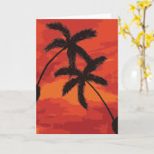 パームツリーシルエット絵画サンセット カード (黄色い花)
