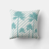 パームツリーストライプティール（緑がかった色）ビーチハウスデコレーション クッション (裏面)