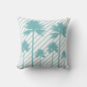 パームツリーストライプティール（緑がかった色）ビーチハウスデコレーション クッション (正面)