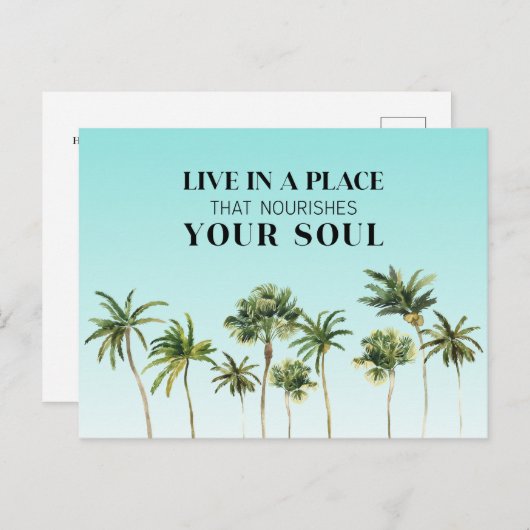 パームツリーズやる気を起こさせることわざアクアグラデーションムービング 案内ポストカード (正面/裏面)