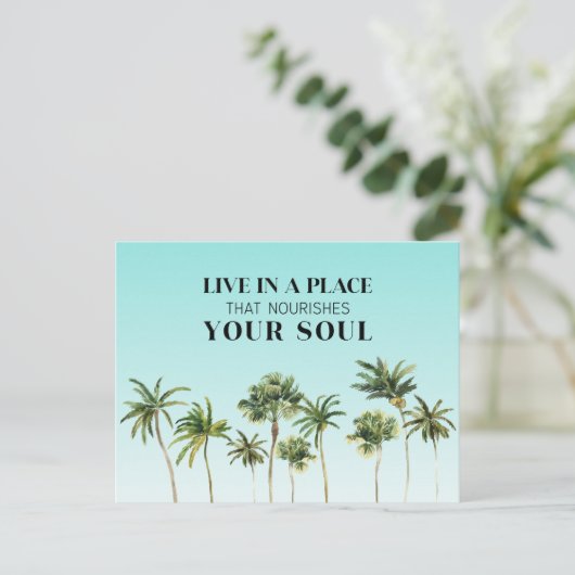 パームツリーズやる気を起こさせることわざアクアグラデーションムービング 案内ポストカード (スタンド正面)