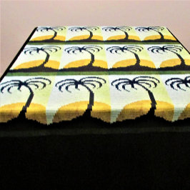 パームツリーズアイランドサングリーンアーティザンクロシェプリント タペストリー