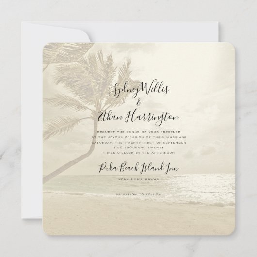 パームツリーズアイランドビーチセピア結婚式招待状 招待状 (正面)