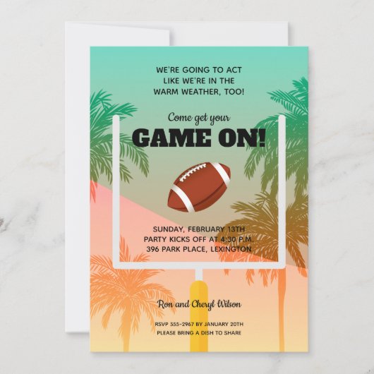 パームツリーズアンドサッカーアップライトパーティの招待状 (正面)