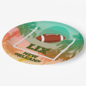 パームツリーズアンドサッカーアップライトパーティー ペーパープレート (アングル)