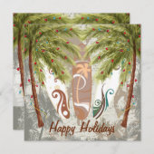 パームツリーズアンドサーフボードビーチクリスマス シーズンカード (正面/裏面)