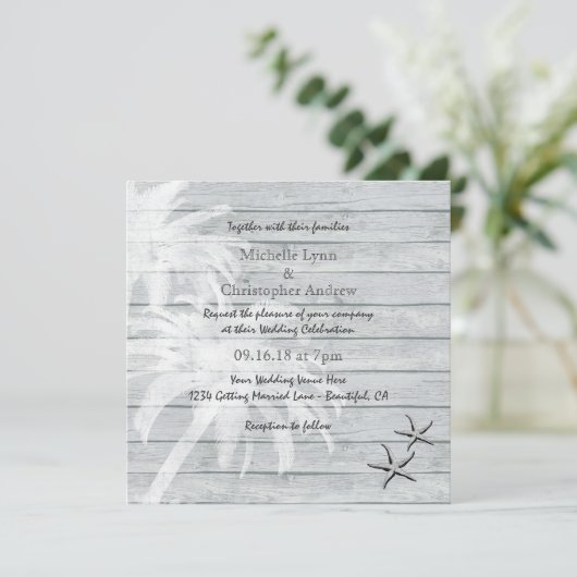 パームツリーズアンドスターフィッシュウッドビーチ結婚式招待状 招待状 (スタンド正面)