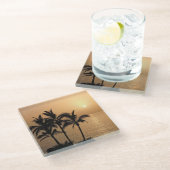 パームツリーズアンドロマンティックサンセット ガラスコースター (アングル)