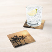 パームツリーズアンドロマンティックサンセット スクエアペーパーコースター (インサイチュ)