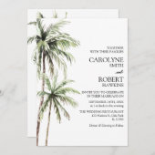 パームツリーズウォーターカラートロピカルビーチ結婚式 招待状 (正面/裏面)