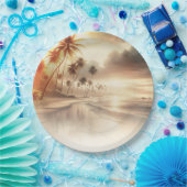 パームツリーズオレンジサンセットビーチ結婚式 ペーパープレート (パーティー)