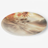 パームツリーズオレンジサンセットビーチ結婚式 ペーパープレート (アングル)