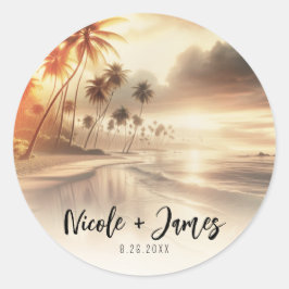 パームツリーズオレンジサンセットビーチ結婚式 ラウンドシール