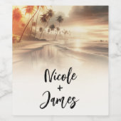 パームツリーズオレンジサンセットビーチ結婚式 ワインラベル (シングルラベル)