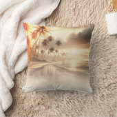 パームツリーズオレンジサンセットビーチ クッション (ブランケット)