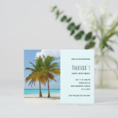パームツリーズオンザトロピカルビーチ誕生日招待状 インビテーションポストカード (スタンド正面)