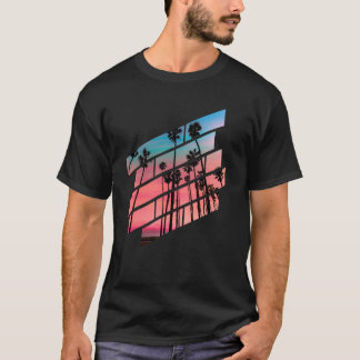 パームツリーズサンセットインダイアゴナルラインレトロデザイン Tシャツ