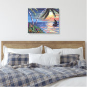 パームツリーズサンセット絵画海 キャンバスプリント (インサイチュ (寝室))