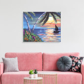 パームツリーズサンセット絵画海 キャンバスプリント (インサイチュ (リビング))